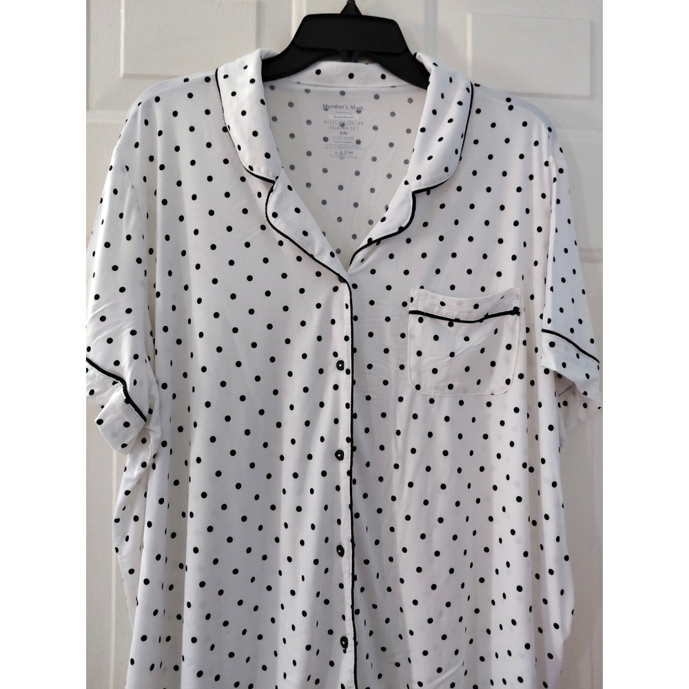 Member's Mark Women's DreamMark Collar Pajama Set XXL White/Black Polkadots